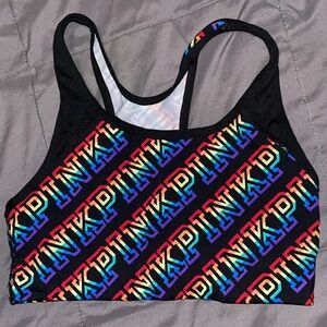 PINK Victoria's Secret Black Rainbow Sports Bra